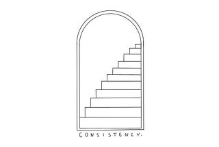 A stair case as seen through an archway. Each step representing action that leads to consistent progress.