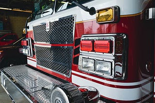Front of fire truck.