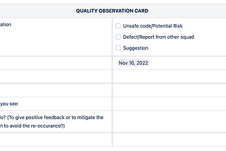 Quality Observation Card Form