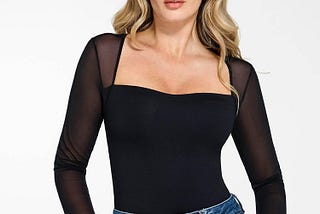 The Shapewear Bodysuit with Square Neck and Mesh Sleeves