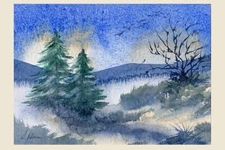 Painting Fir Trees on a Sunny Snowy Morning in Watercolour