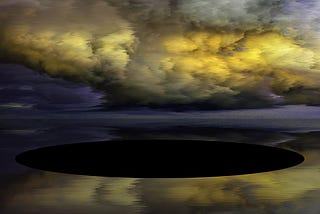 blurry cloud reflected in water with a vast black hole