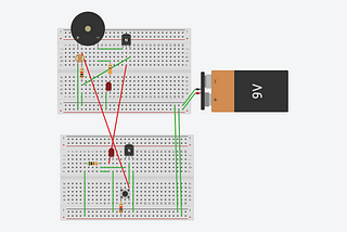 Breadboard visual for circuit to create a night light using a NOT gate