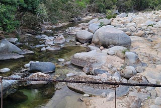 Low water, high bridge