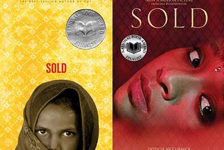 Covers of first edition and later movie tie-in edition of “Sold”