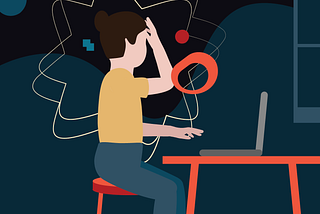 Student struggles to organize thoughts while working on a computer.