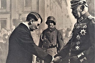 Adolf Hitler and Paul Von Hindenburg, Potsdam, 21st of March, 1933. (Image source: Public Domain).