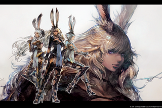 Concept art of Viera, a humanoid species with rabbit features.