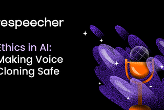 Image featuring a vibrant purple glove holding a microphone set against a black background with shimmering stars. This visually represents the protective measures and ethical considerations in voice cloning technology. The title is displayed in bold white text at the top.