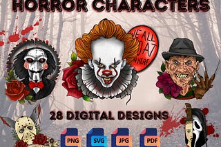 Horror Movie - Villains - Halloween Tattoo Flash | PNG/SVG Digital Design Files for Tattoos, T-Shirts, Die Cut, Sublimation, & More!