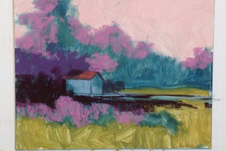 An abstract quality under-painting of a marsh scene to design the idea for the painting by Author Marsha Hamby Savage.