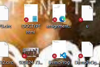 Miniature red overlay on all of my desktop icons~ a moment of eagerness