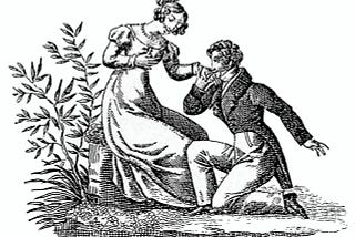 Woodcut depicting a courting couple in the Regency Era