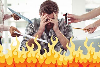 A worker behind a wall of flame sybolzing the ninth circle of hell.