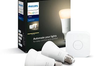 Philips Hue Starter Kit consisting of two E27 bulbs and Zigbee protocol based Hue Bridge