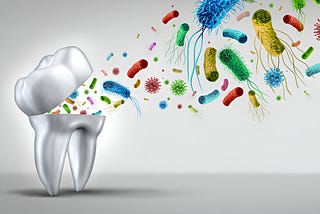 Tooth Germs Teeth Bacteria as a cavities and dental health care concept as an open molar tooth with disease and bacterial infection emerging out as a hygiene symbol of dentistry and dentist services as a 3D illustration