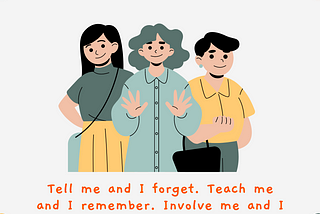 Two females and one male. Teaching quote