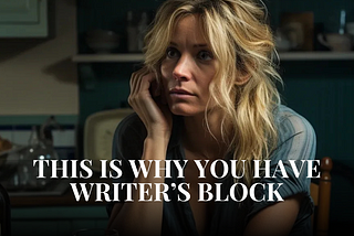 Blonde woman sitting at kitchen table struggling with writer’s block
