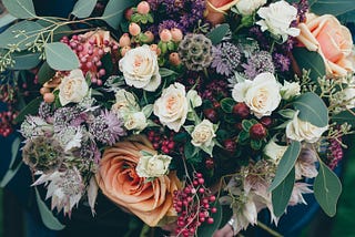 Large bouquet of various flowers.