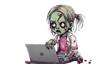 AI image created on Canva: a green zombie girl looks upward over a