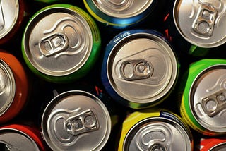 Top view of sugary beverage cans