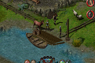 The main character of Sacred (2009) stands near a boat and some wildlife at the edge of a town.