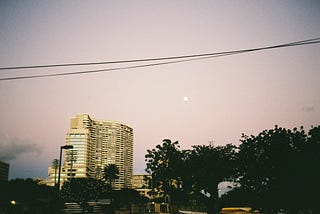 A photo of the moonrise, the last shot I took on my 35mm point and shoot.