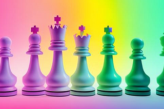 an array of colourful chess pieces in pastel colours