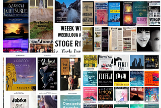“WEEK FOUR: I Read a Lot This Week: Here Are a Few of the Highlights” image of what looks like book covers and illegible text generated by Stable Diffusion