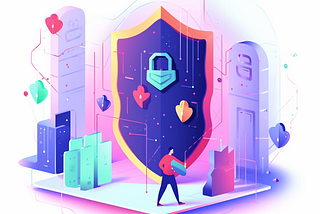 secure and private data ecosystem powered by decentralized networks. AI, generate an image representing data protection and security, showcasing a shield surrounding personal data in a decentralized environment