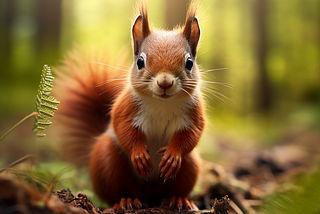 Image of a forest squirrel, inviting distraction. Image created by author using Midjourney
