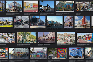 A screenshot of a grid of thumbnail images for Mission District of San Francisco from a Google image search.