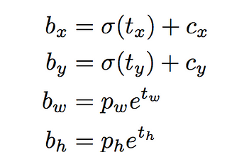 The formula used to obtain the coordinates and dimensions of a bounding box from the anchor box.