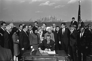 Lyndon B. Johnson signing the 1965 Hart-Celler Immigration Act. Credit: LBJ Library photo by Yoichi Okamoto