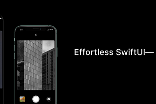 The words “Effortless SwiftU-Camera” next to two iPhones in camera mode showing viewfinder images on their screens