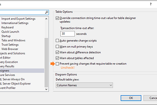 Sql Server table design saving changes is not permitted