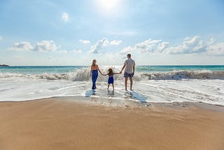 Family walking on the beach