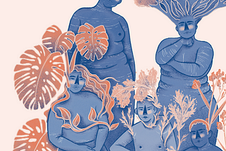 A floral illustration with bodies of women and non-binary peoples.