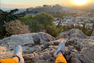 View of the Acropolis from Lycabettus Hill at sunrise — Juy 2022