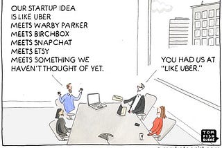 A cartoon by marketoonist with a funny take on startup ideas.