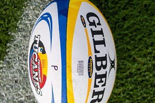 A Rugby ball close up on grass