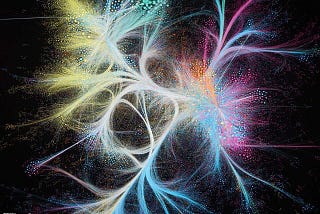 A colorful 3D network on a black background.