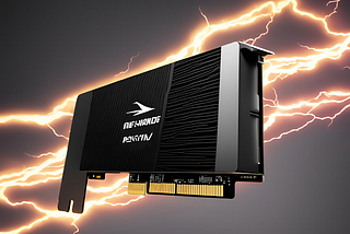 An AI generated image of an NVME drive with lightning in the background