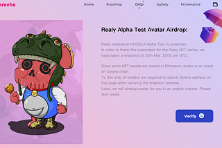 Realy metaverse Alpha Test Airdrop Avatar Claim Instructions