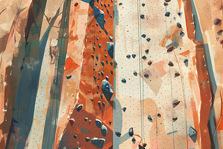 A person standing at the bottom of an indoor climbing wall, looking up and holding the rope.