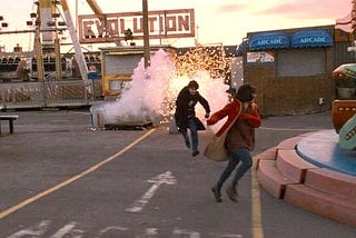 Two teenagers running in the movie Submarine