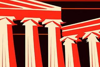 Stylized Greek columns orange and black