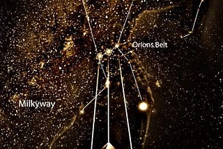 Orion Constellation over the pyramids (left to right) Menkaure, Khafre, Khufu.