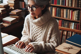 older woman writing a book