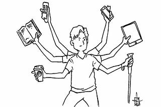 Illustration of person feeling like they are doing too many productive activities.